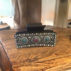 Black and Silver Hair Clip with Intricate Design